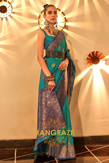 Basil Green Woven Banarasi Silk Saree