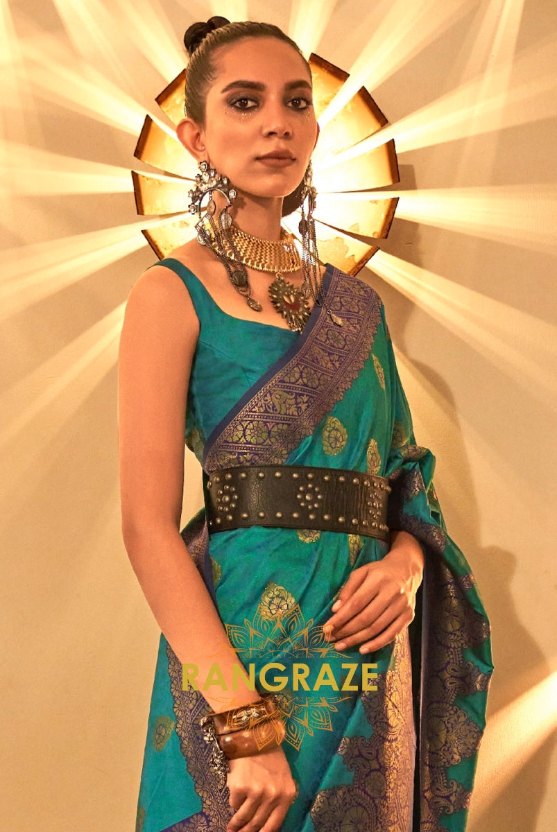 Basil Green Woven Banarasi Silk Saree