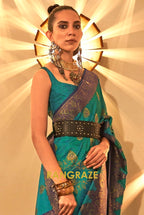 Basil Green Woven Banarasi Silk Saree