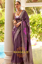 Orchid Purple Woven Banarasi Silk Saree