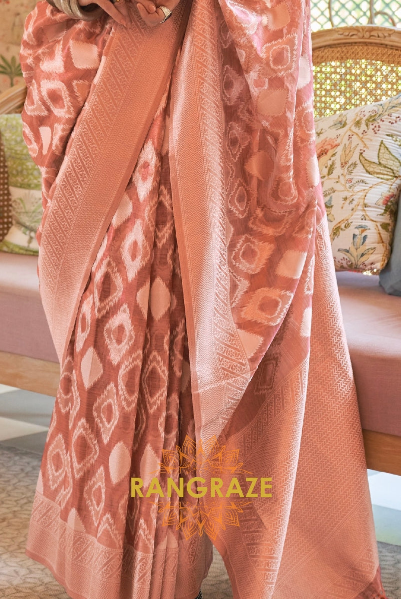 Antique Peach Pink Woven Banarasi Tissue Silk Saree