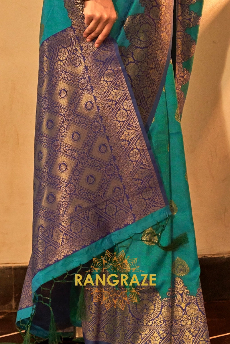 Basil Green Woven Banarasi Silk Saree