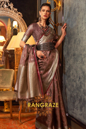 Heavenly Brown Dual Tone Banarasi Organza Silk Saree