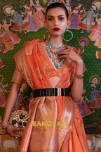 Turkish Orange Woven Banarasi Organza Silk Saree