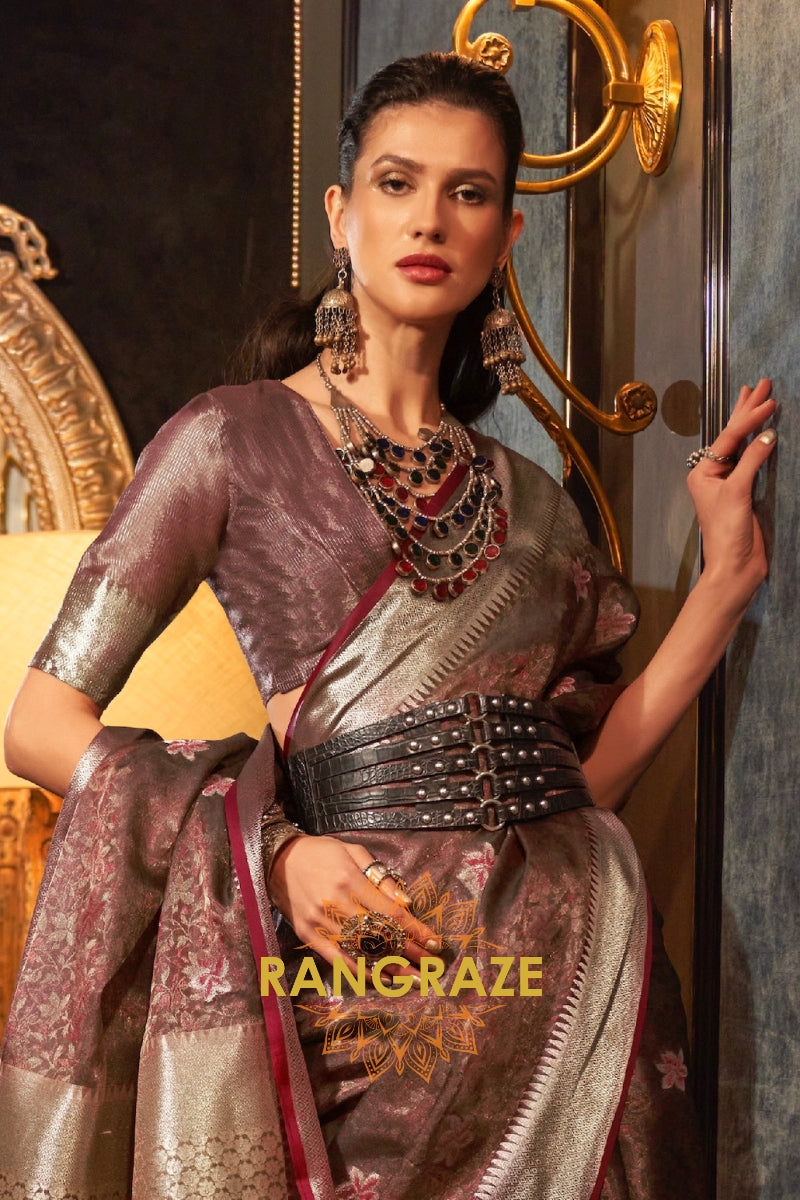 Heavenly Brown Dual Tone Banarasi Organza Silk Saree