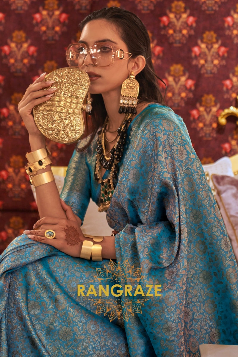 Orchid Blue Dual Tone Woven Kanjivaram Silk Saree