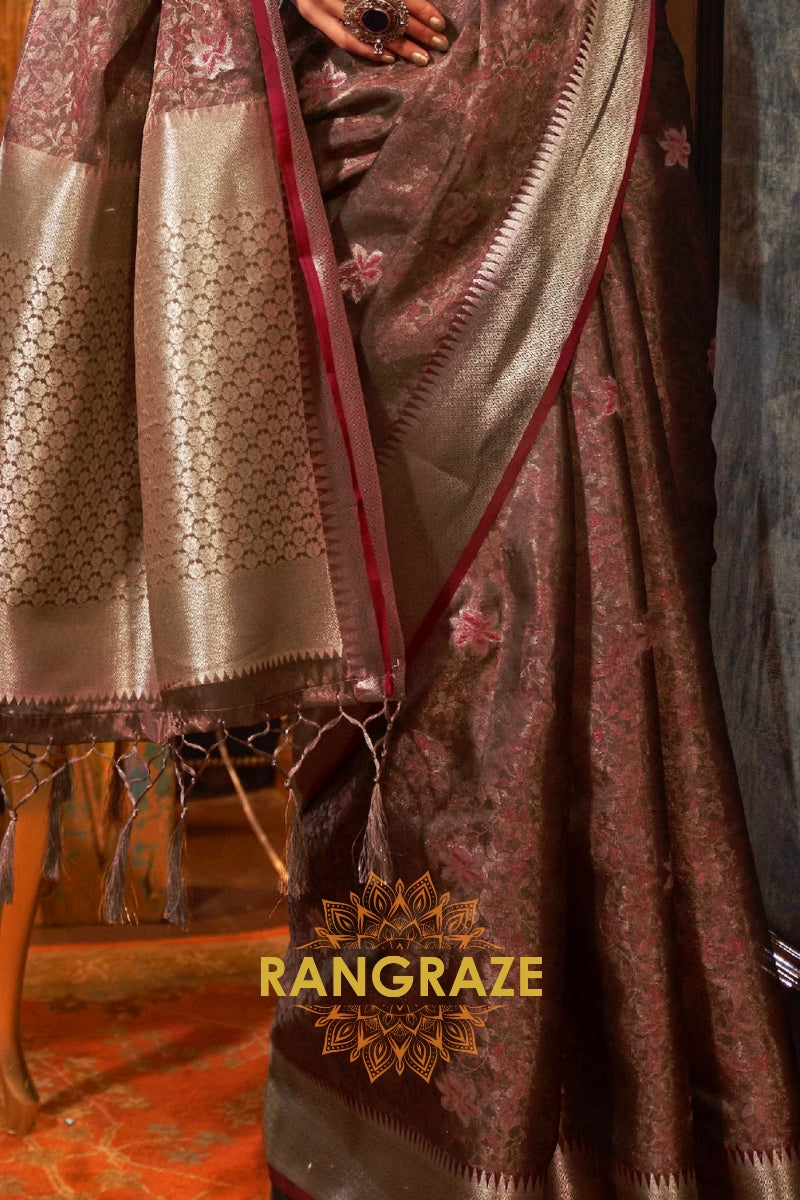 Heavenly Brown Dual Tone Banarasi Organza Silk Saree