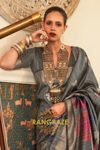 Fossil Grey Woven Banarasi Silk Saree