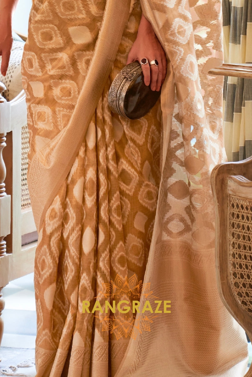 Antique Golden Grey Woven Banarasi Tissue Silk Saree