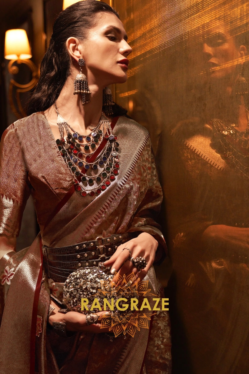 Heavenly Brown Dual Tone Banarasi Organza Silk Saree