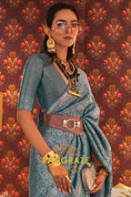 Orchid Blue Dual Tone Woven Kanjivaram Silk Saree