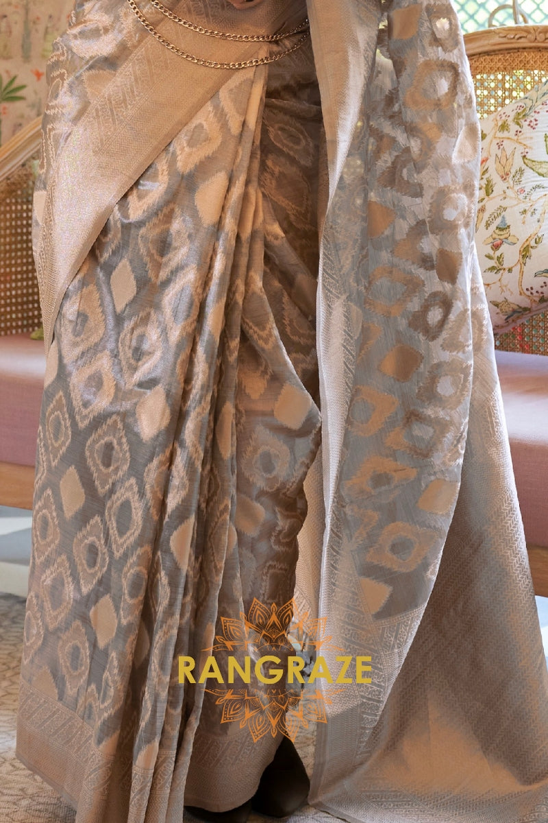 Antique Golden Yellow Woven Banarasi Tissue Silk Saree
