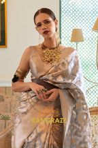 Antique Golden Yellow Woven Banarasi Tissue Silk Saree