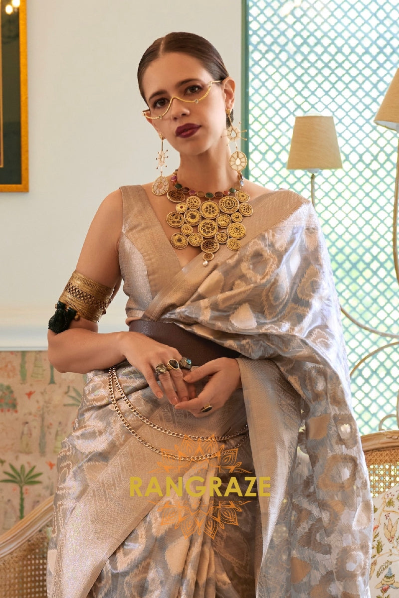 Antique Golden Yellow Woven Banarasi Tissue Silk Saree