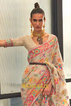 Classic Beige Woven Kashmiri Jamewar Cotton Silk Saree