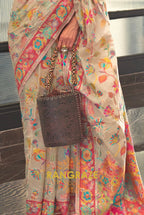 Classic Beige Woven Kashmiri Jamewar Cotton Silk Saree