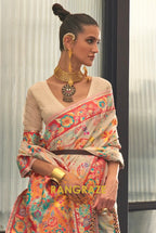 Classic Beige Woven Kashmiri Jamewar Cotton Silk Saree