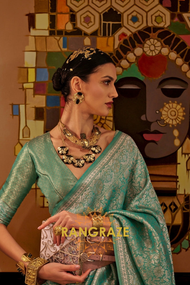 Rich Sea Green Dual Tone Woven Kanjivaram Silk Saree