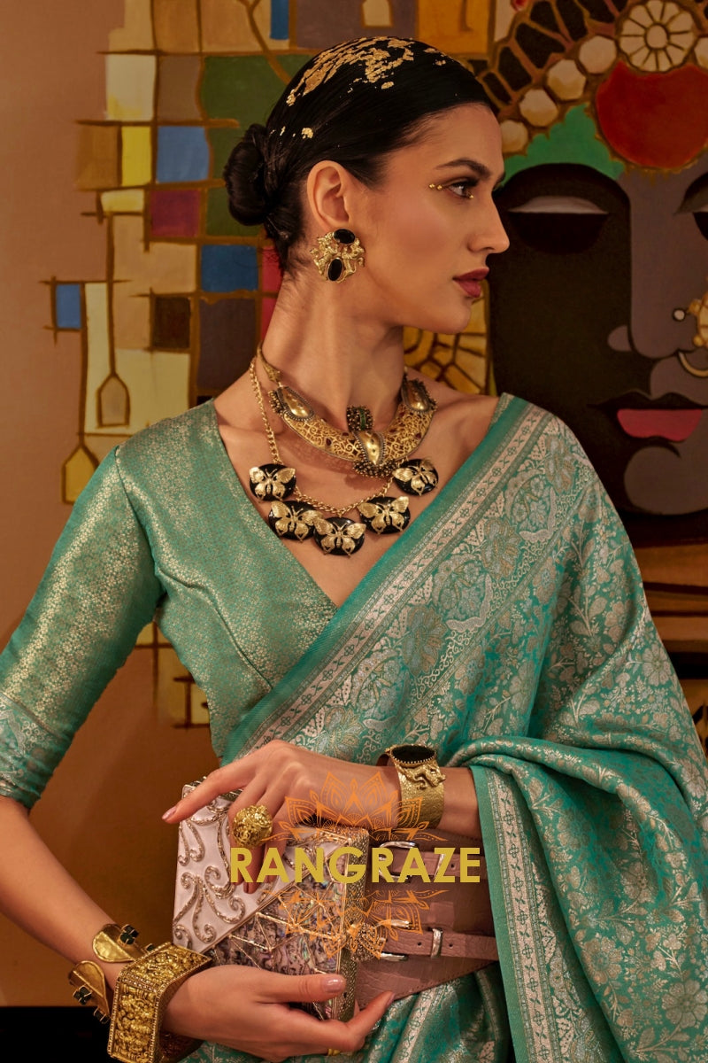 Rich Sea Green Dual Tone Woven Kanjivaram Silk Saree