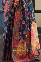 Classic Navy Blue Woven Kashmiri Jamewar Cotton Silk Saree