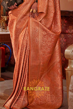 Orchid Orange Dual Tone Woven Kanjivaram Silk Saree