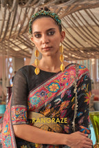 Classic Black Woven Kashmiri Jamewar Cotton Silk Saree