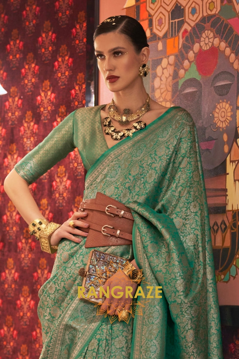 Rich Sea Green Dual Tone Woven Kanjivaram Silk Saree