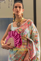 Classic Azure Blue Woven Kashmiri Jamewar Cotton Silk Saree
