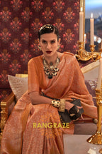 Orchid Orange Dual Tone Woven Kanjivaram Silk Saree