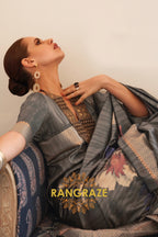 Fossil Grey Woven Banarasi Silk Saree