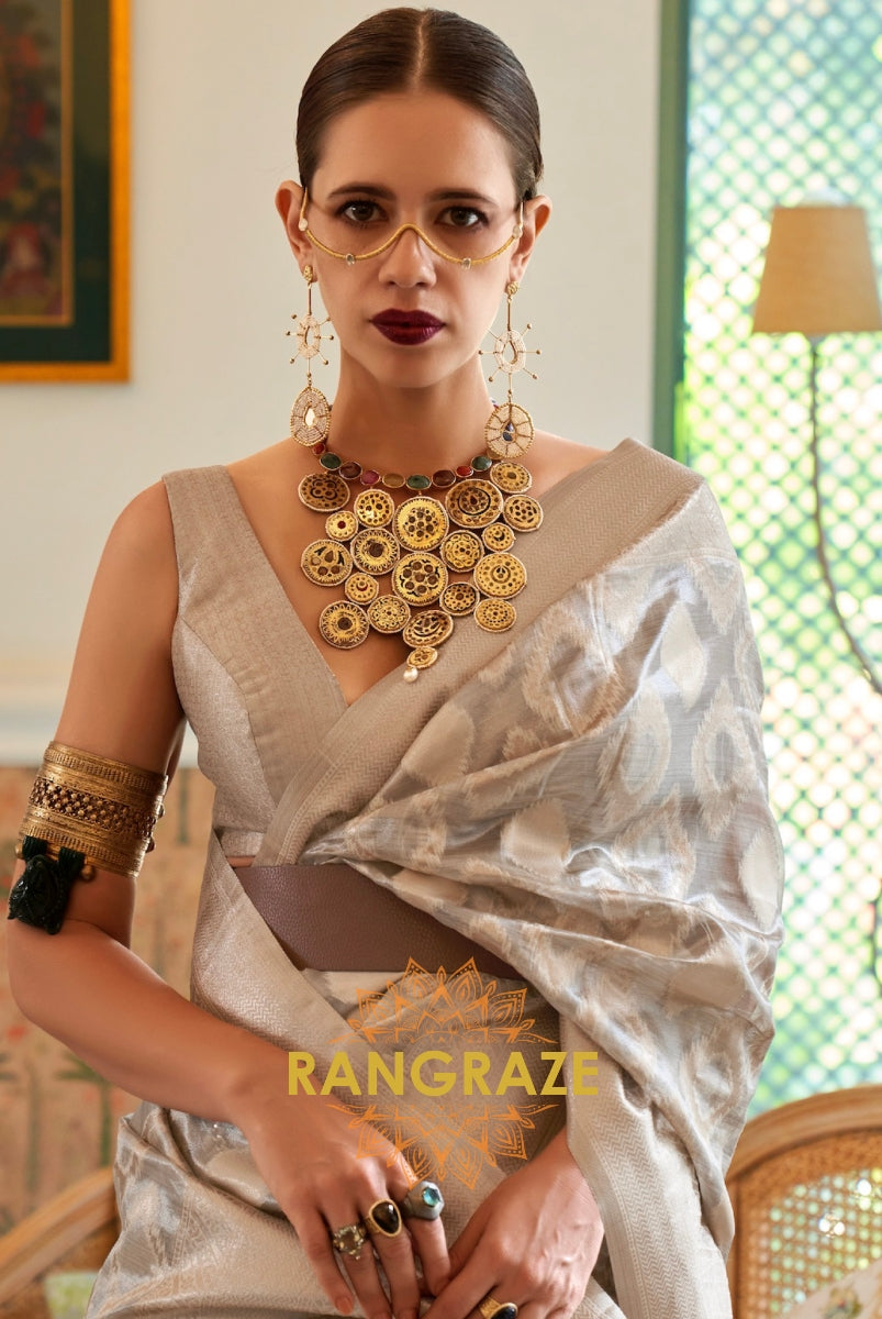 Antique Golden Beige Woven Banarasi Tissue Silk Saree