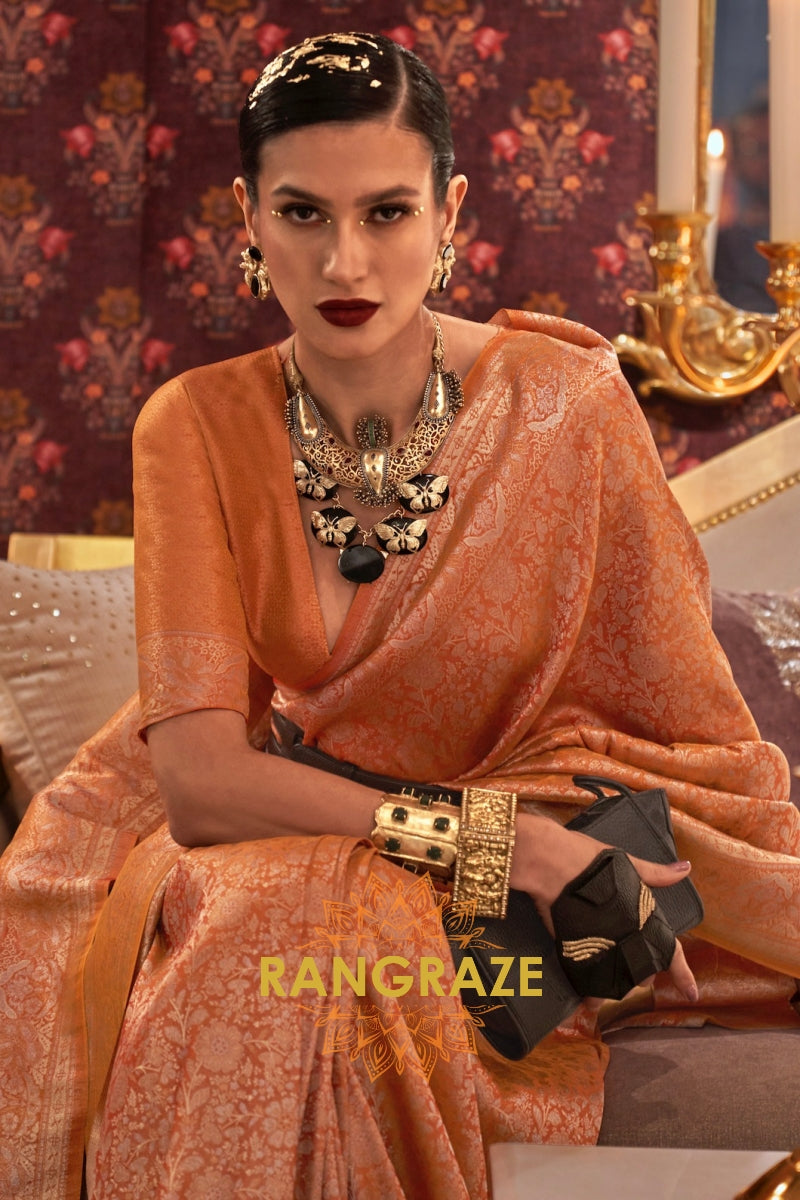 Orchid Orange Dual Tone Woven Kanjivaram Silk Saree