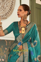 Cerulean Turquoise Woven Banarasi Silk Saree