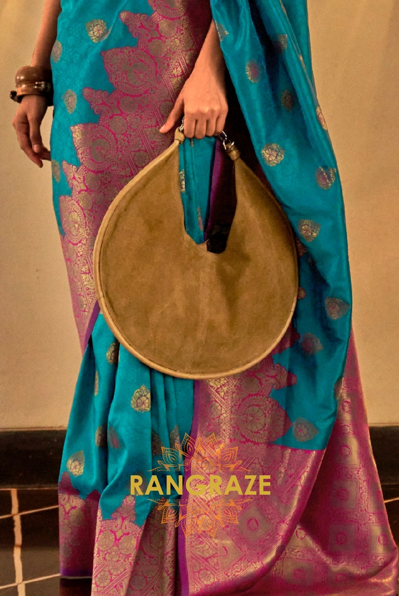 Turquoise Green Woven Banarasi Silk Saree
