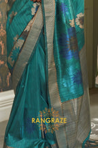 Cerulean Turquoise Woven Banarasi Silk Saree