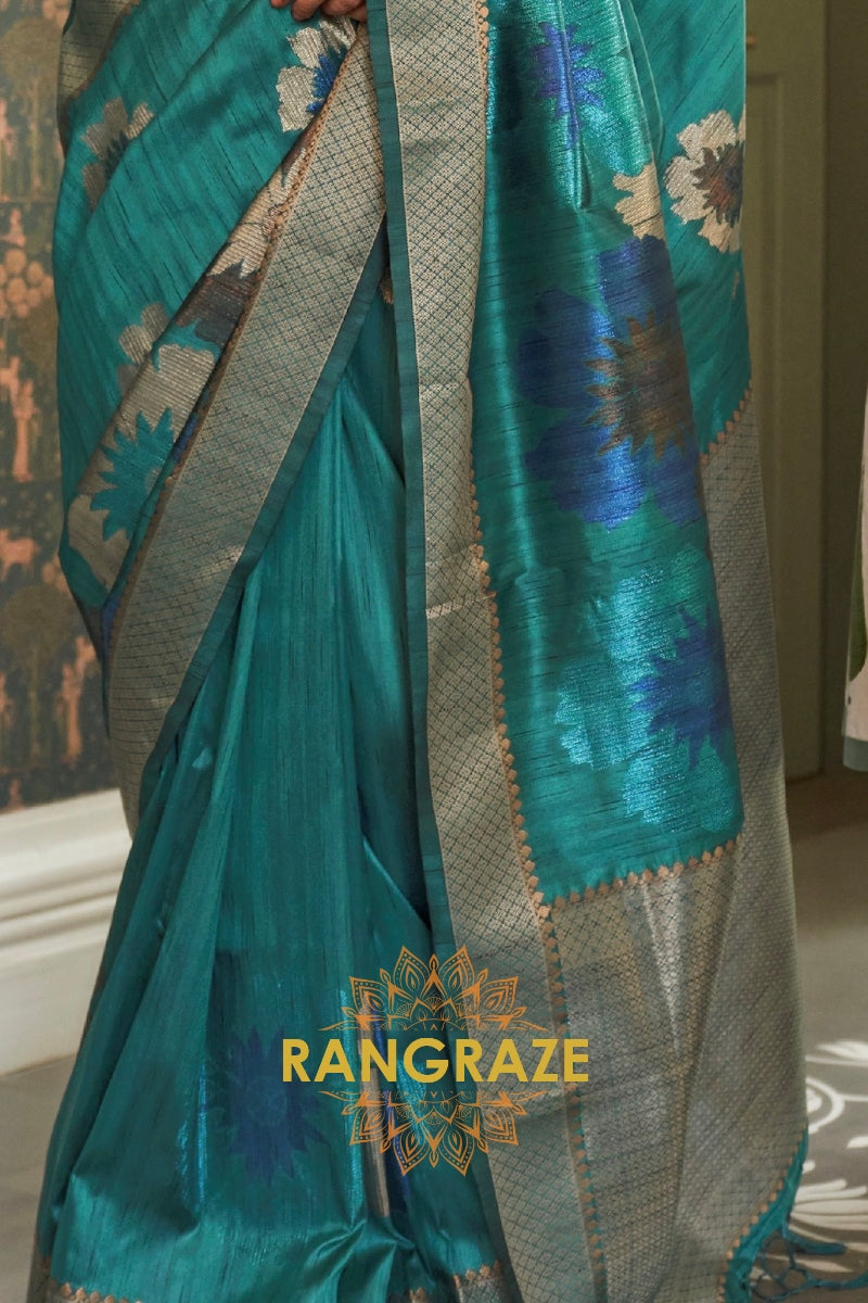 Cerulean Turquoise Woven Banarasi Silk Saree