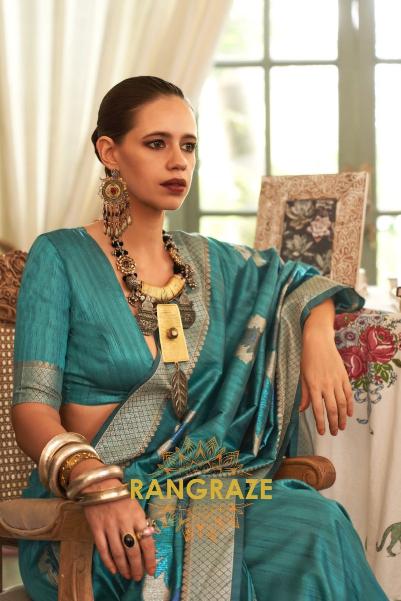 Cerulean Turquoise Woven Banarasi Silk Saree