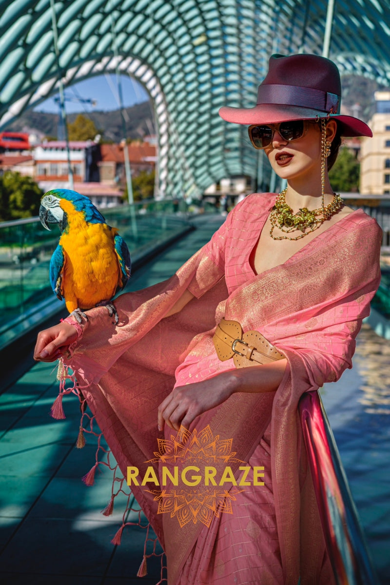 Rose Blush Handloom Banarasi Silk Saree