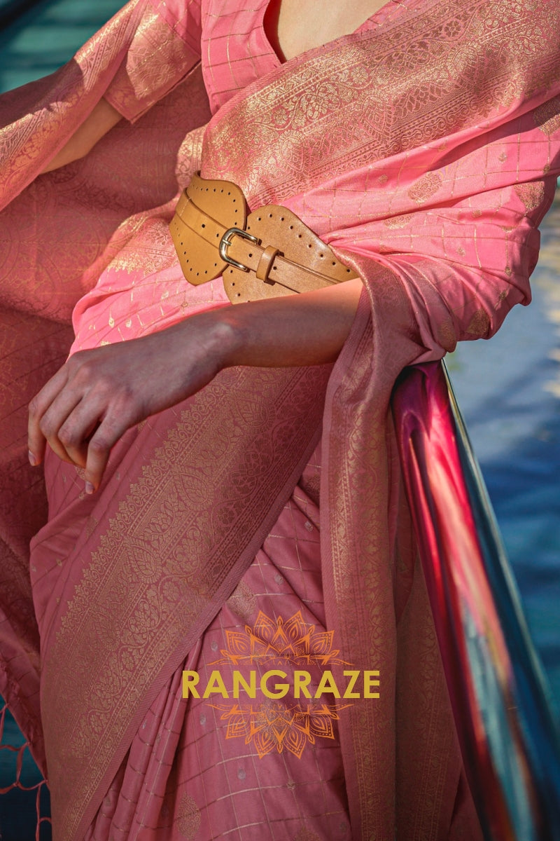 Rose Blush Handloom Banarasi Silk Saree