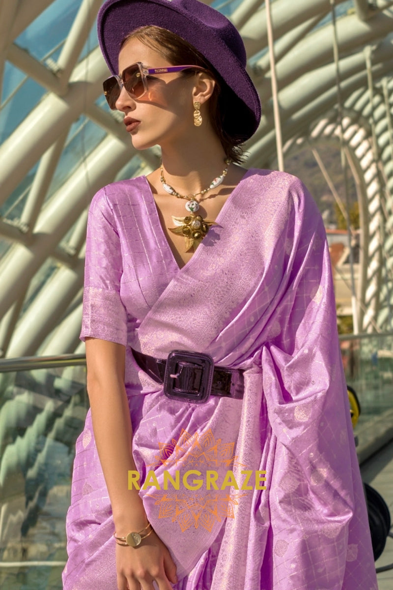 Lavender Bloom Handloom Banarasi Silk Saree