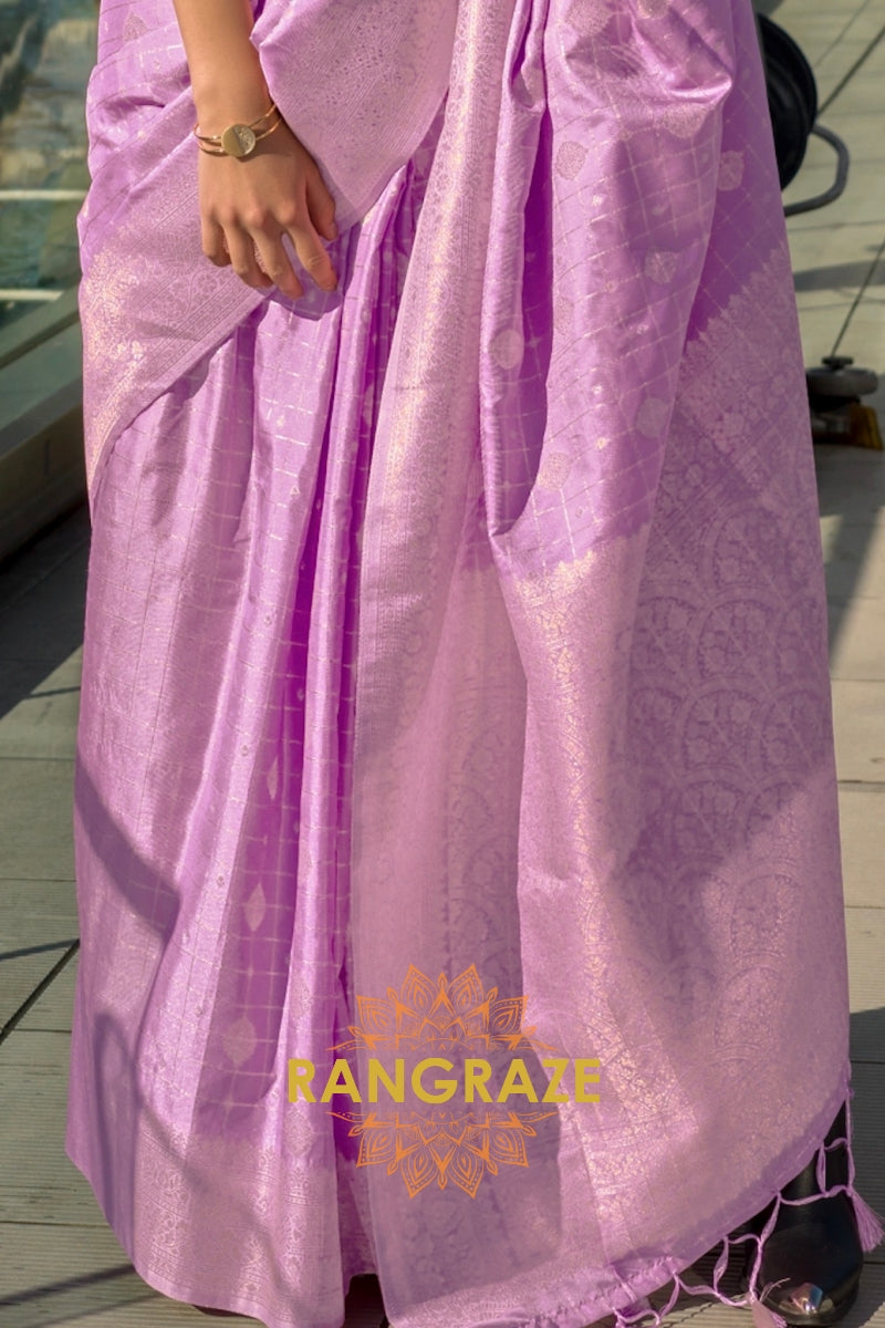 Lavender Bloom Handloom Banarasi Silk Saree
