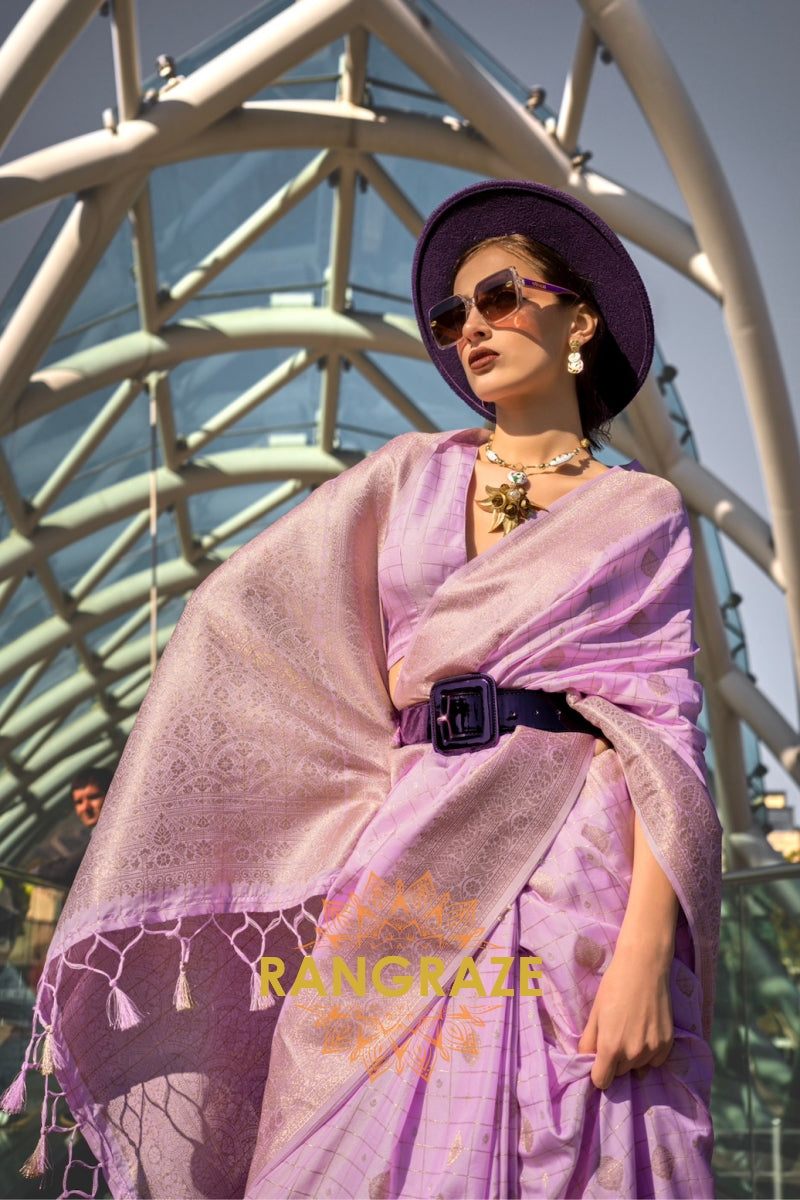 Lavender Bloom Handloom Banarasi Silk Saree