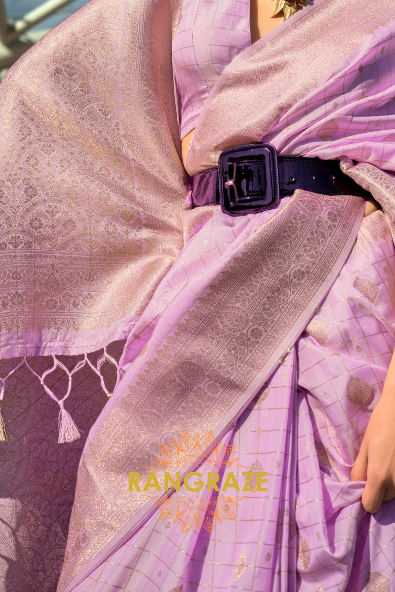 Lavender Bloom Handloom Banarasi Silk Saree