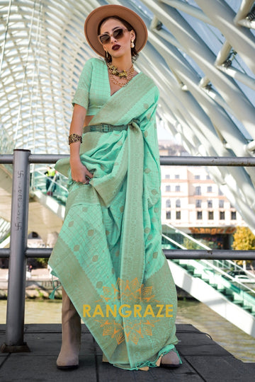 Mint Whisper Handloom Banarasi Silk Saree