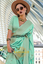 Mint Whisper Handloom Banarasi Silk Saree