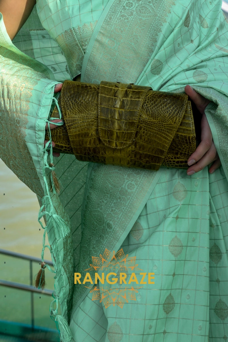 Mint Whisper Handloom Banarasi Silk Saree