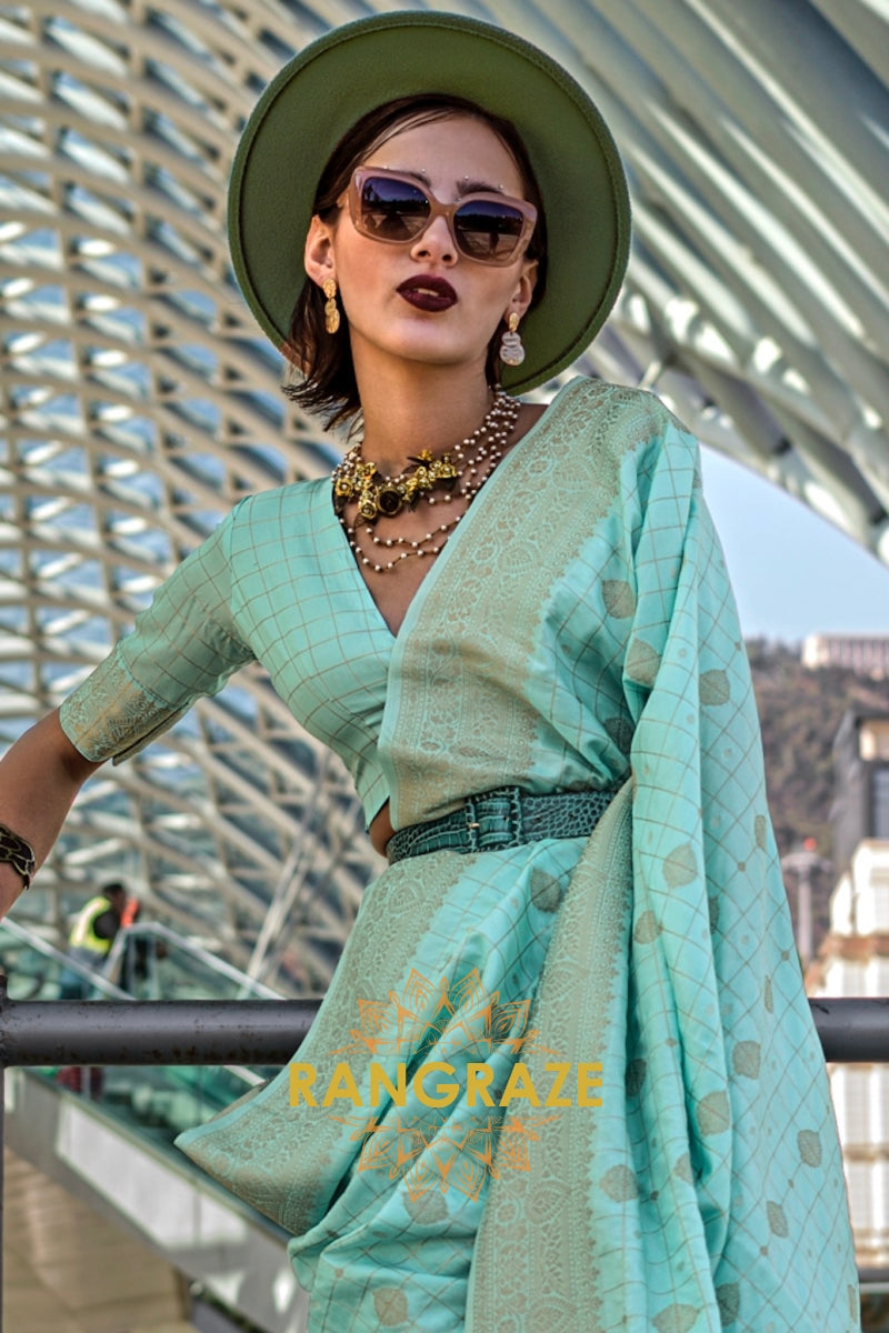Sky Serenity Handloom Banarasi Silk Saree