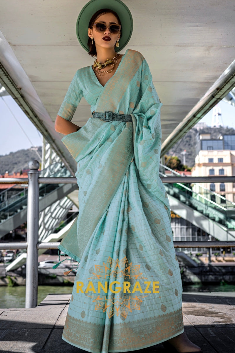 Sky Serenity Handloom Banarasi Silk Saree