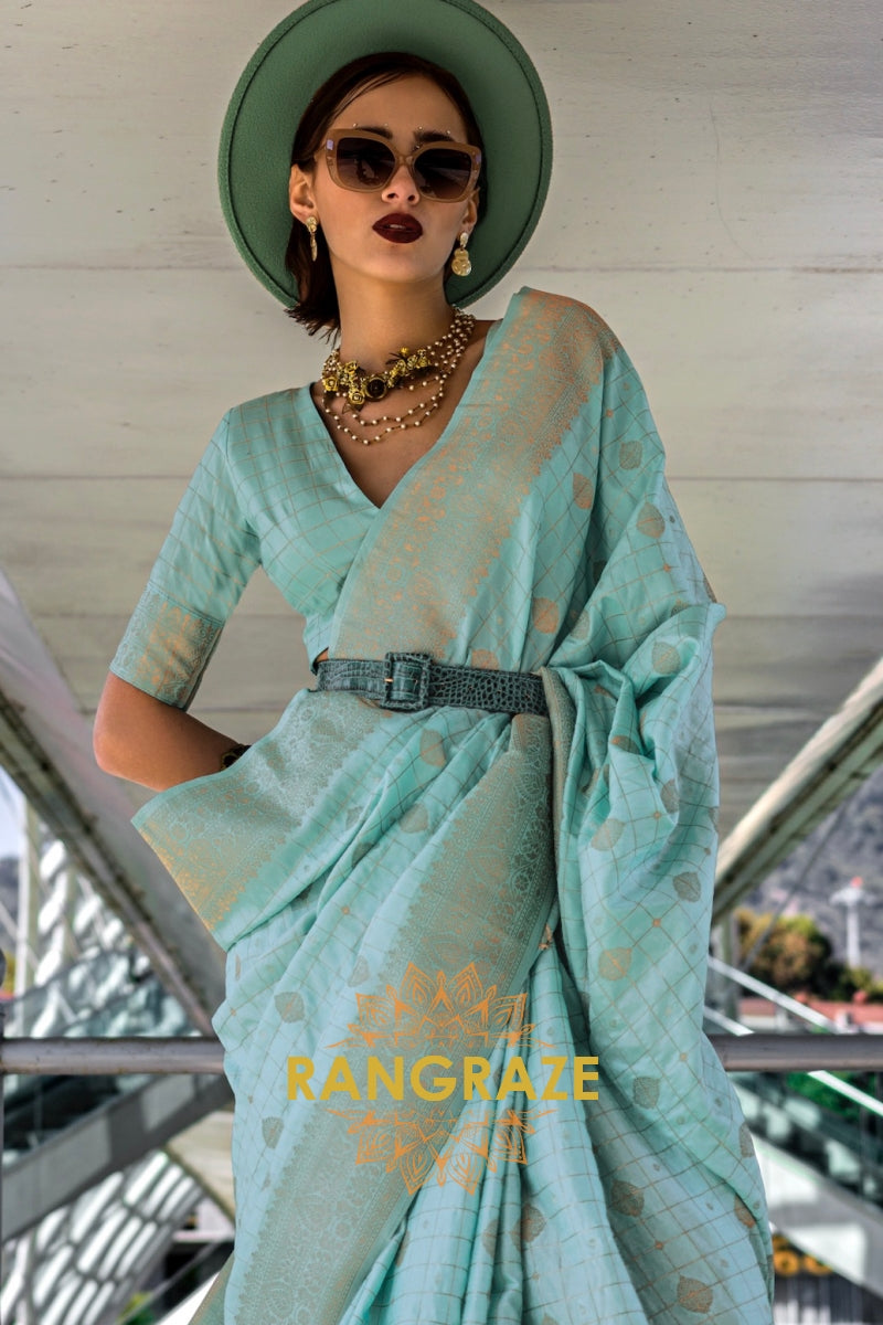 Sky Serenity Handloom Banarasi Silk Saree