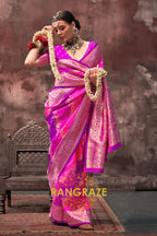Bright Pink And Purple Woven Banarasi Silk Saree